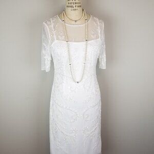 Gorgeous Adrianna Papell White Beaded Special Occasion Sheath Dress Size 4